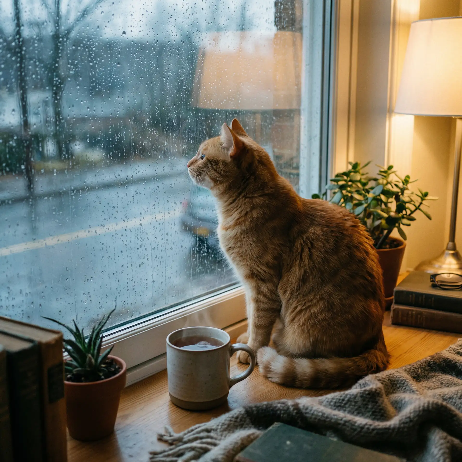 猫咪望着窗外的雨 - 两人打扑克剧烈运动视频